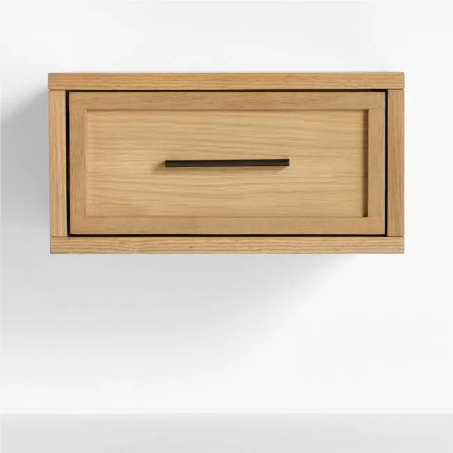 Oliver 16" Natural Oak Wood Floating Kids Nightstand with Drawer