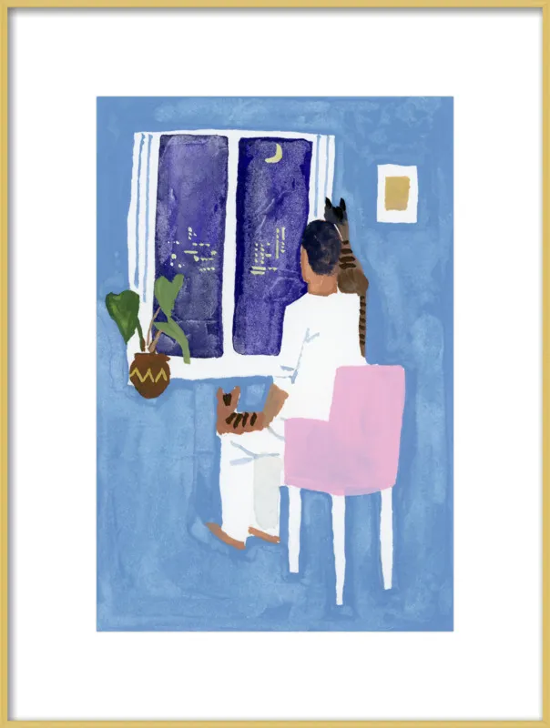 Look at the cat and the moon by Hiroyuki Izutsu for Artfully Walls