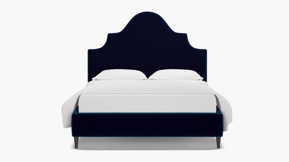Statement Bed, Cobalt Performance Plush Velvet, Espresso Square Tapered Leg, King