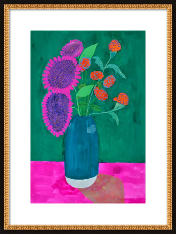 vase with sunflowers and carnations  by Christiane Drapela for Artfully Walls