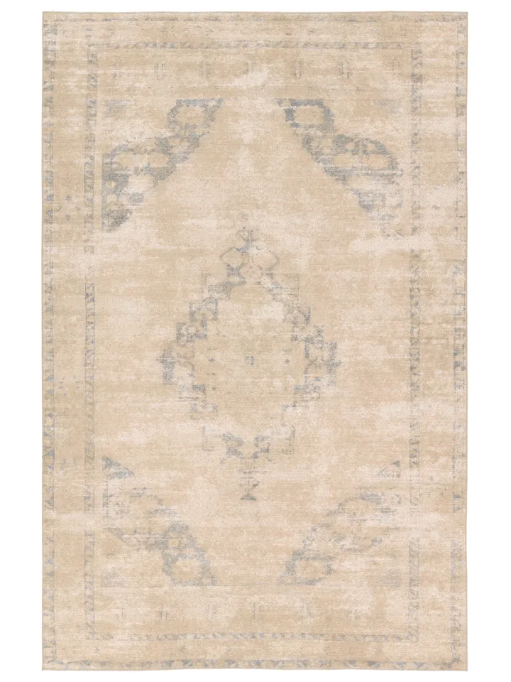 Label J Sibit EDA02 Medallion Tan and Slate Area Rug (6'x9')