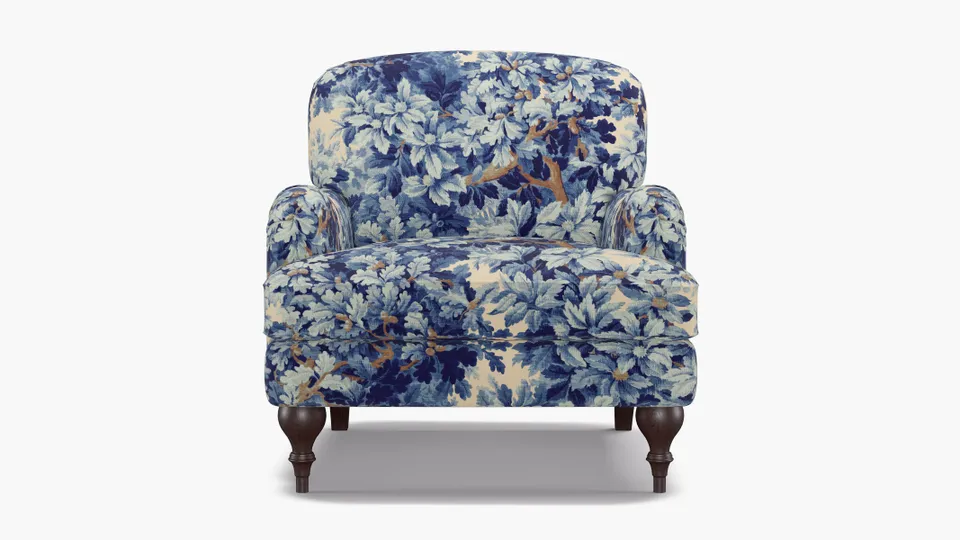 English Roll Arm Chair, Limoges Bois De Chene, Espresso Turned Wood Leg