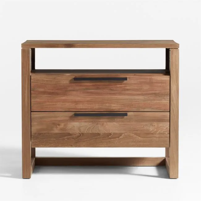 Linea 28" Natural Teak Wood Charging Nightstand