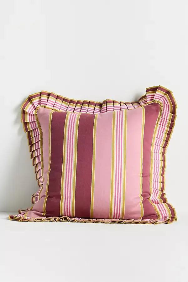 Juliette Cotton Yarn Dyed Ribbon Striped Ruffle Pillow