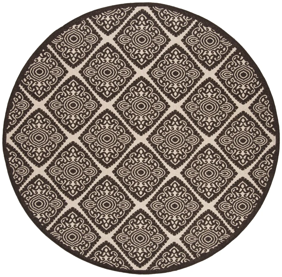 Arlo Home Indoor/Outdoor Woven Area Rug, LND132B, Natural/Brown,  6' 7" X 6' 7" Round