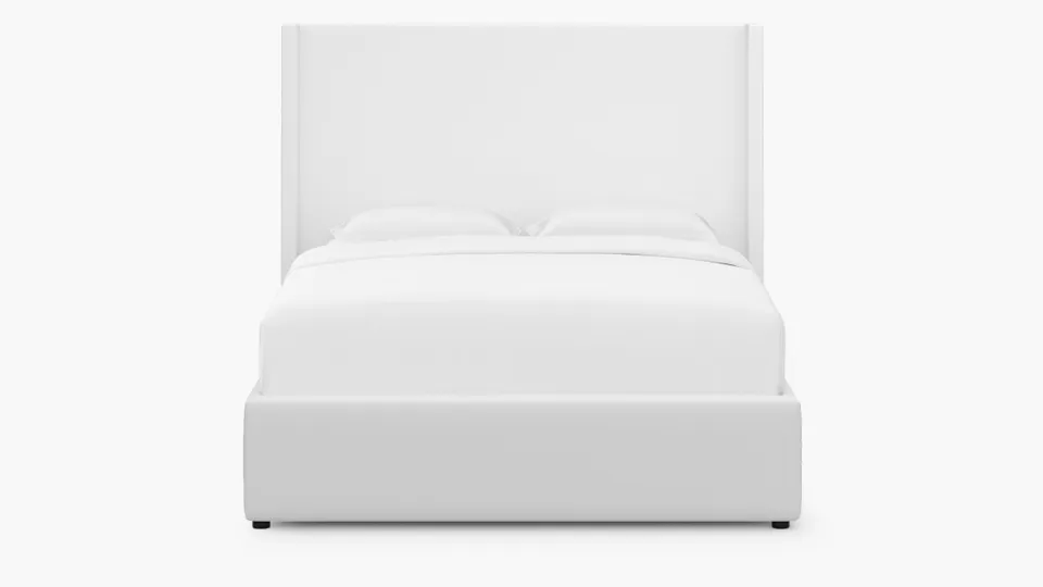 Modern Wingback Bed, White Twill, Twin