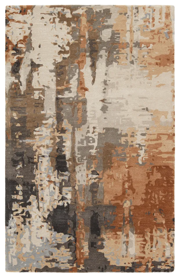 Matcha Handmade Abstract Gray/ Tan Area Rug (5'X8')
