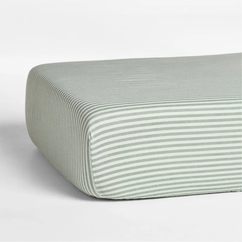Supersoft Pine Green Striped 100% Organic Cotton Gauze Baby Crib Fitted Sheet