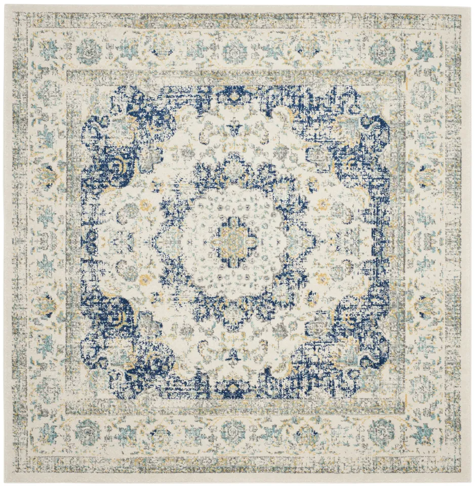 Arlo Home Woven Area Rug, EVK220C, Ivory/Blue,  5' 1" X 5' 1" Square