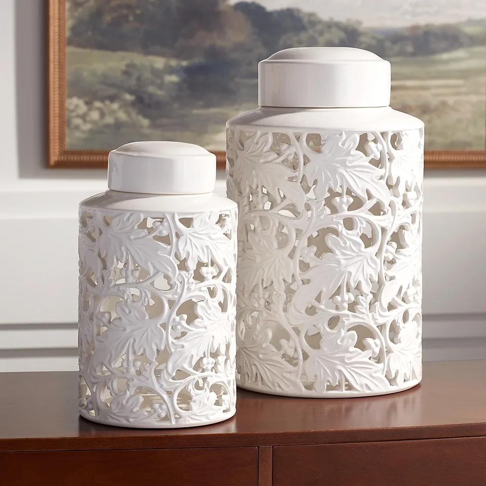 Dahlia Studios Angelique White Ceramic Jars Set of 2