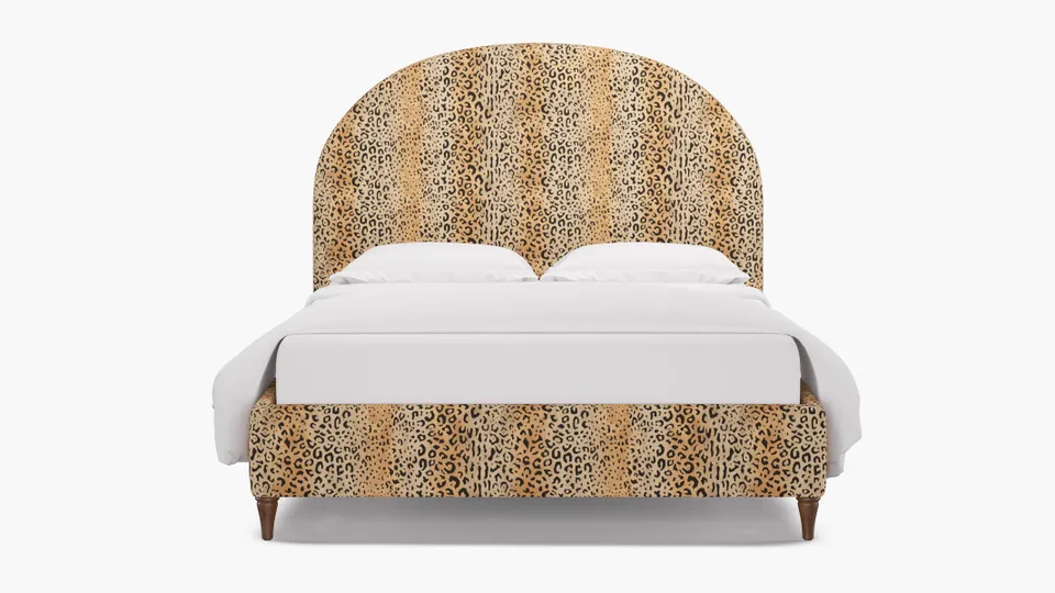 Demilune Bed, Leopard, Walnut Decorative Tapered Leg, Twin