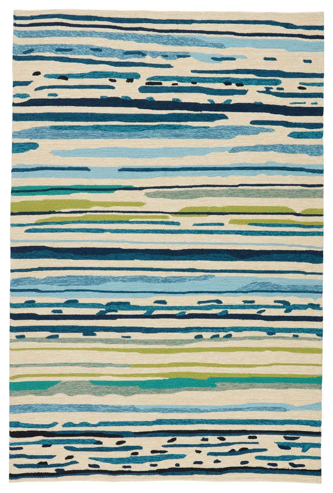 Sketchy Lines Indoor/ Outdoor Abstract Blue/ Green Area Rug (5'X7'6")