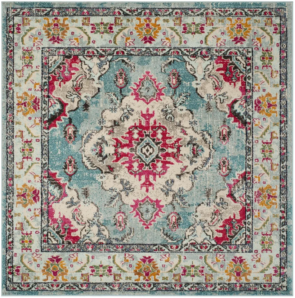 Arlo Home Woven Area Rug, MNC243J, Light Blue/Fuchsia,  6' 7" X 6' 7" Square