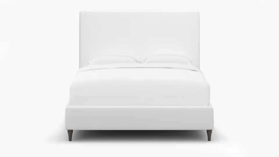 Classic Bed, White Twill, Espresso Decorative Tapered Leg, Queen