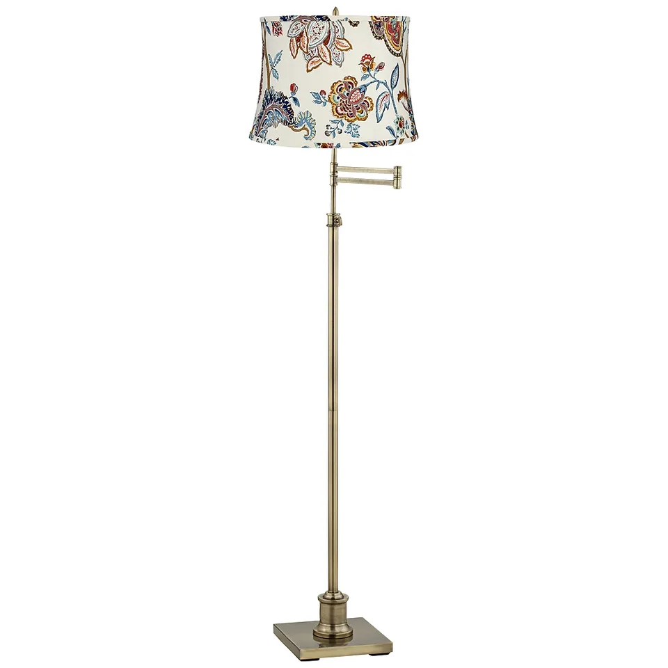 Regency Hill Westbury Paisley and Brass Adjustable Swing Arm Floor Lamp