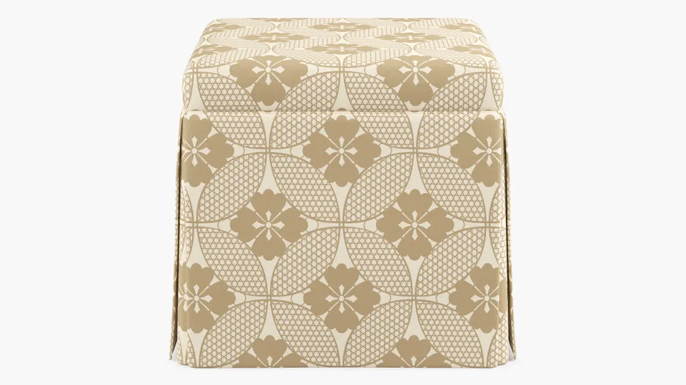 Skirted Storage Ottoman, Rattan Solaire
