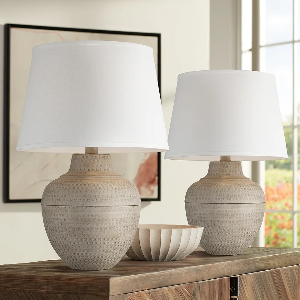 Regency Hill Brighton Hammered Pot Farmhouse Table Lamps Set of 2