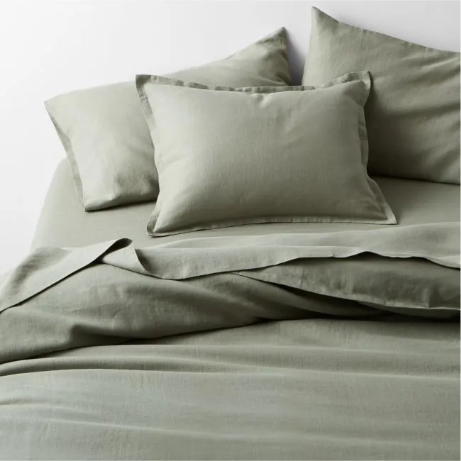 Aire Natural European Linen Shadow Sage Green King Duvet Cover