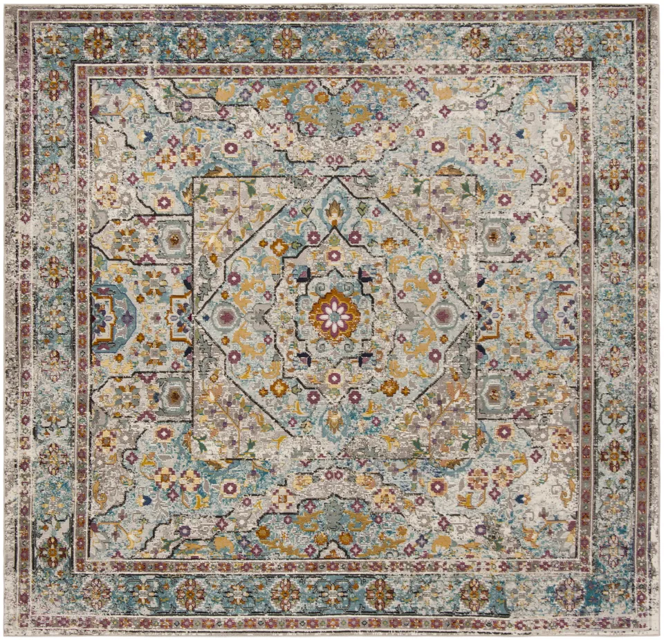 Arlo Home Woven Area Rug, ARA199C, Cream/Blue,  6' 5" X 6' 5" Square