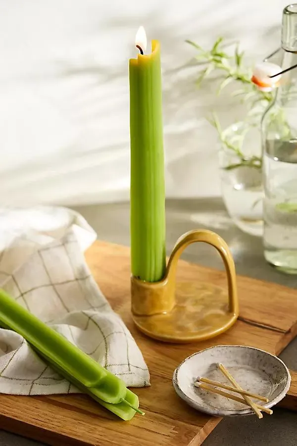 Celery Beeswax Tapers, Set of 2