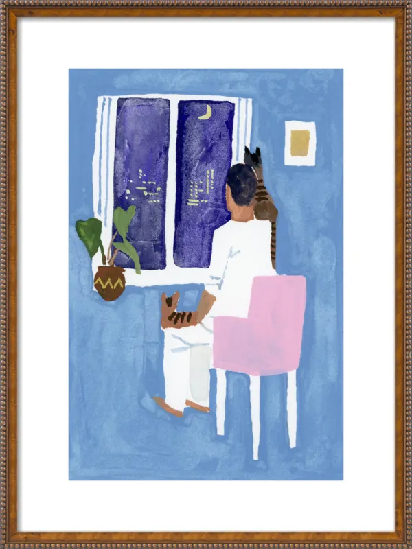 Look at the cat and the moon by Hiroyuki Izutsu for Artfully Walls