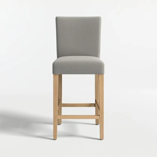 Lowe Charcoal Grey Upholstered Counter Stool with Natural Wood Legs