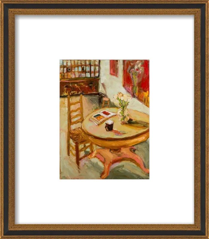 Still Life with open book on table by Ana Guzman for Artfully Walls