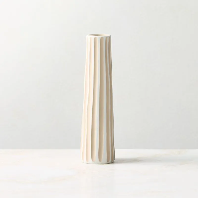 Vertis Taupe Striped Porcelain Bud Vase Medium 8.5"