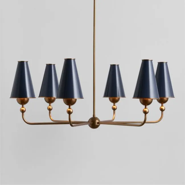 Everton Brass Round Chandelier Light with Navy Metal Shades