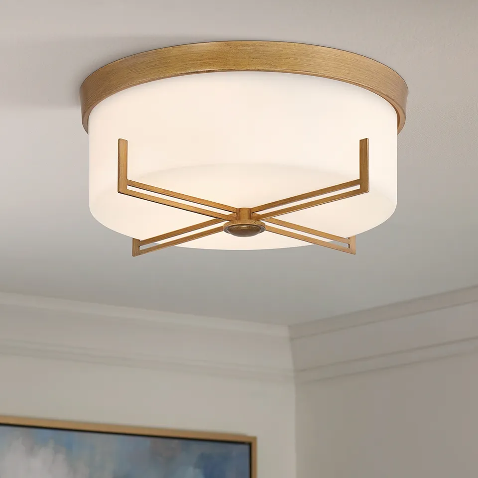 Possini Euro Henning 15 1/2" Wide Gold Ceiling Light with White Shade