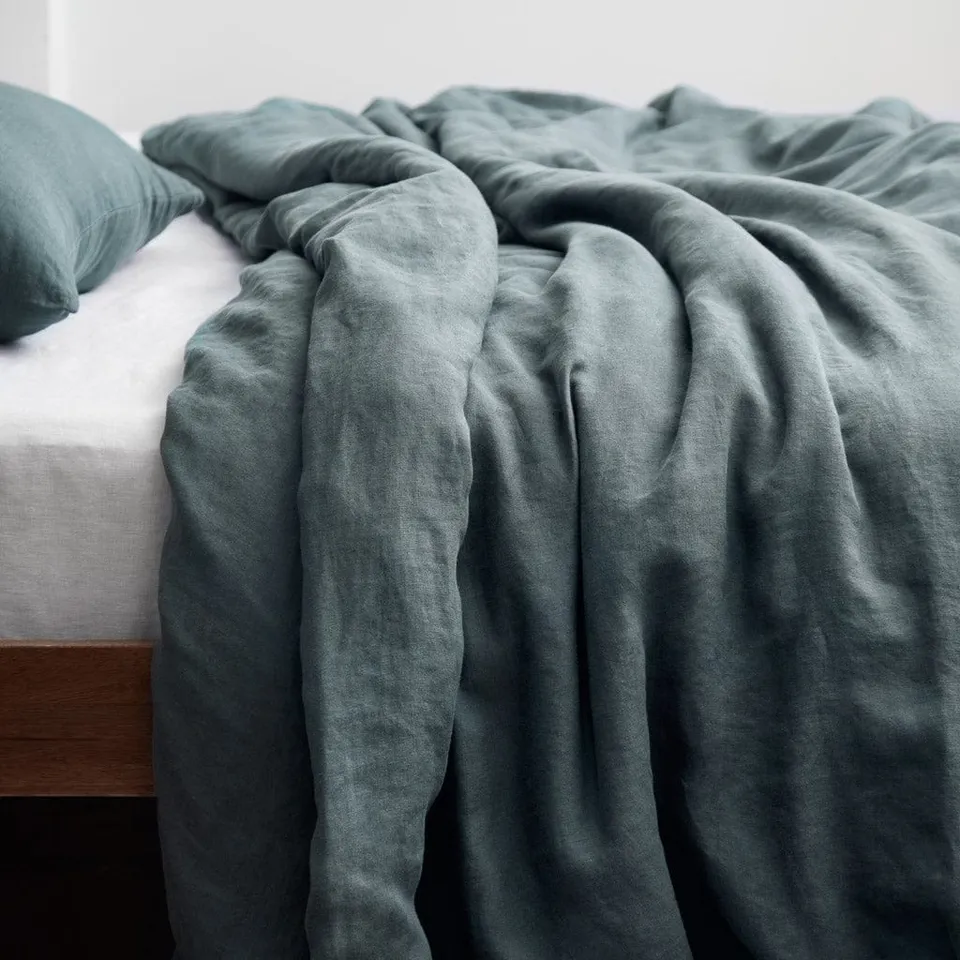 The Citizenry Stonewashed Linen Duvet Cover | Full/Queen | Duvet + Sham Set | Aegean Blue