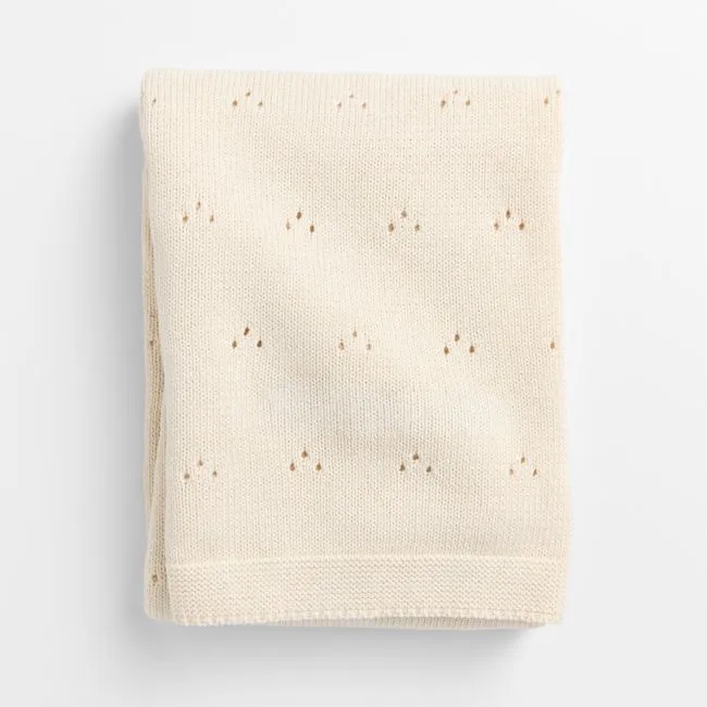 Pointelle Natural Undyed Flecked Organic Cotton Baby Stroller Blanket