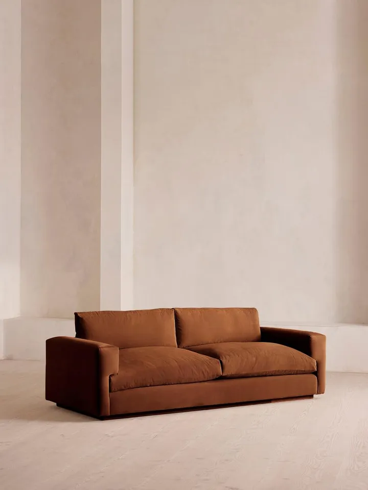 Mossley Three Seater Sofa, Velvet, Cinnamon, US