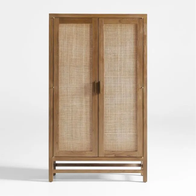 Blake 37" Light Brown Teak and Rattan 2-Door Storage Cabinet