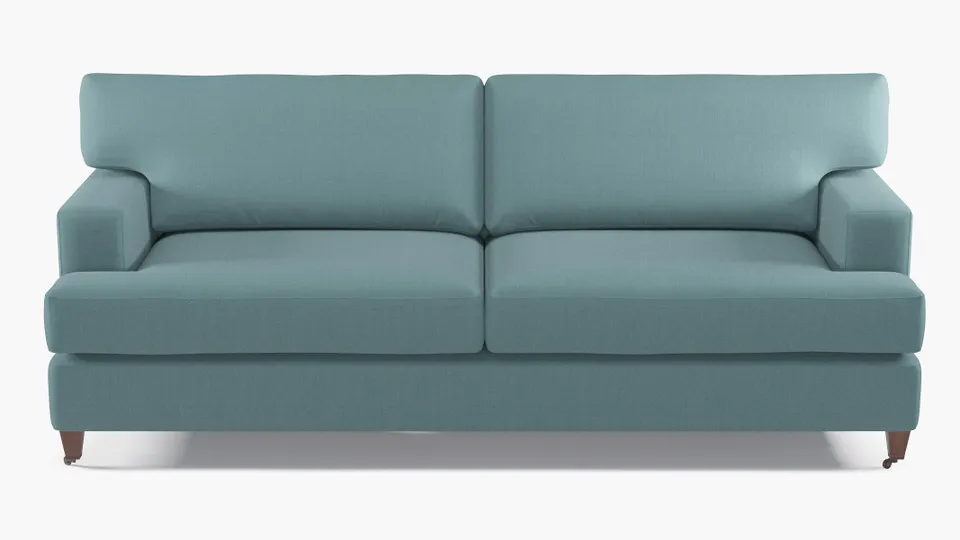 Classic Sofa, Seaglass Everyday Linen, Walnut with Antique Brass Caster
