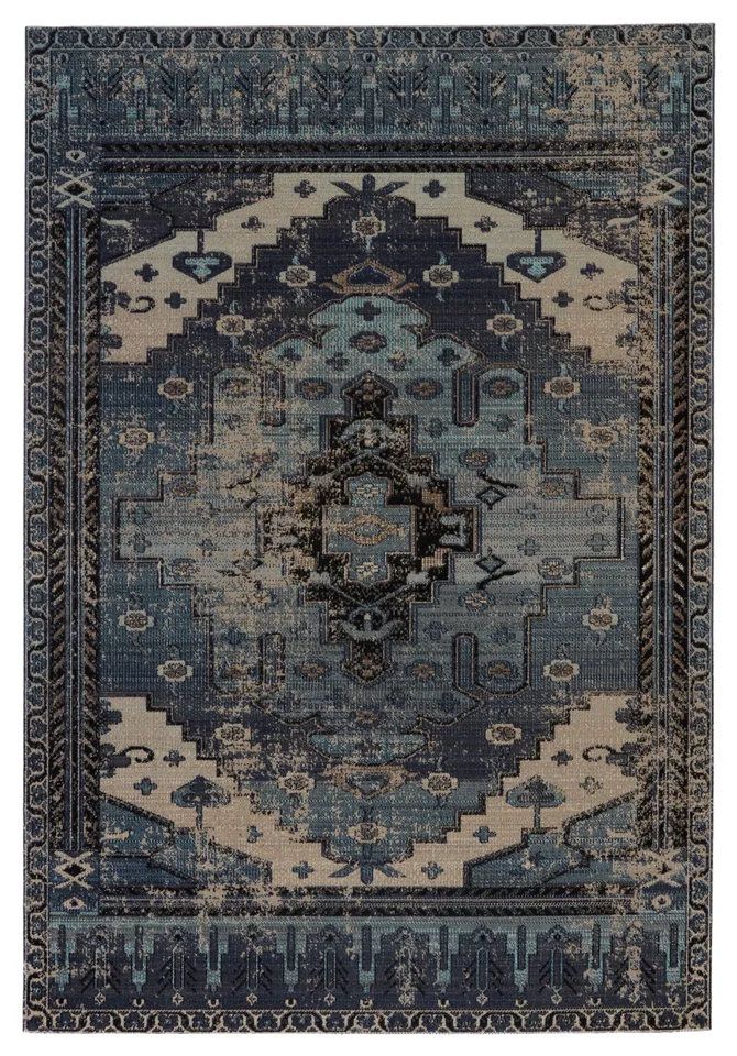 Cicero Indoor/ Outdoor Medallion Blue/ Gray Runner Rug (2'6"X8')