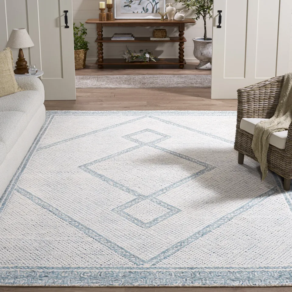 Safavieh Couture Abstract Collection Hand Tufted Area Rug, Ivory / Blue, 8' x 10'