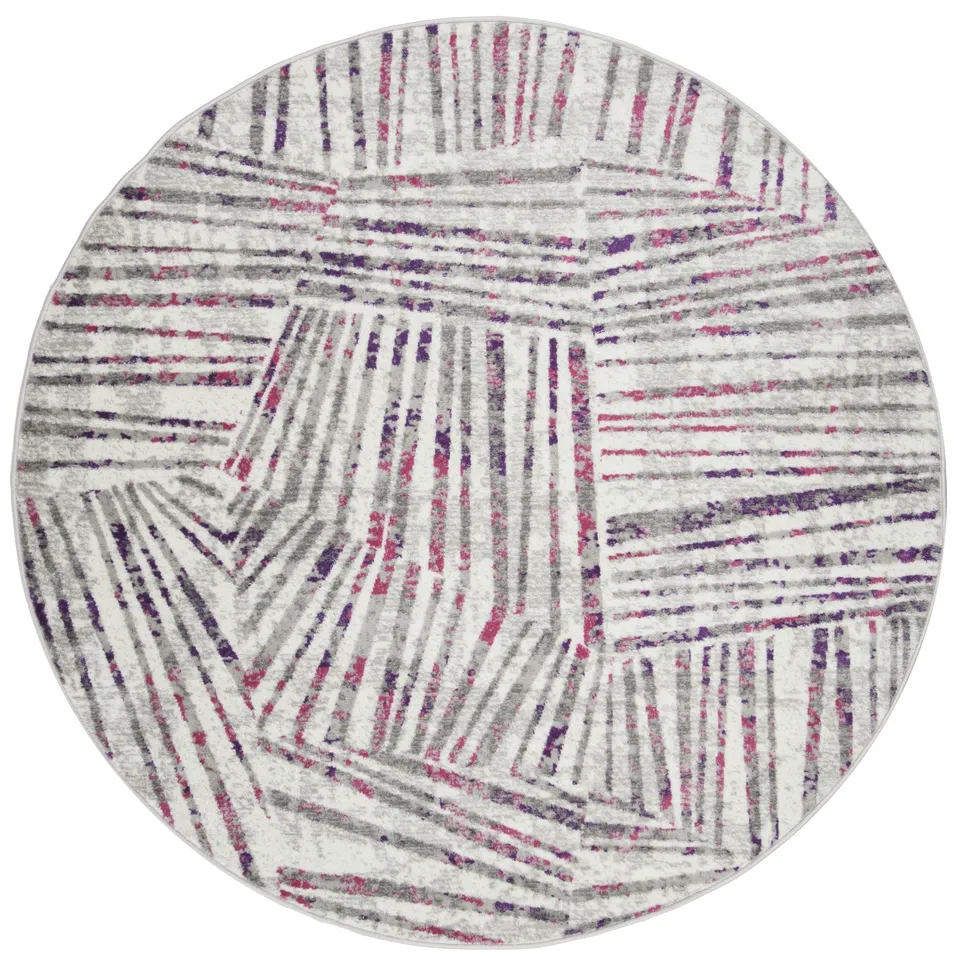 Arlo Home Woven Area Rug, SKY191P, Grey/Pink,  6' 7" X 6' 7" Round