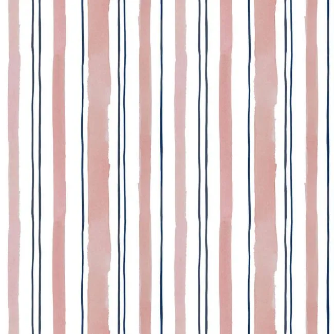 Chasing Paper Navy and Mauve Stripes Peel and Stick Wallpaper 2'x12'