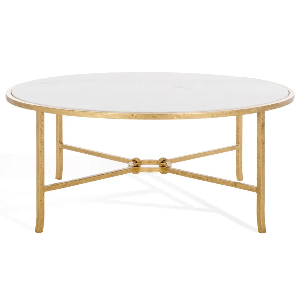 Tauri Metal Round Coffee Table - Brass/White
