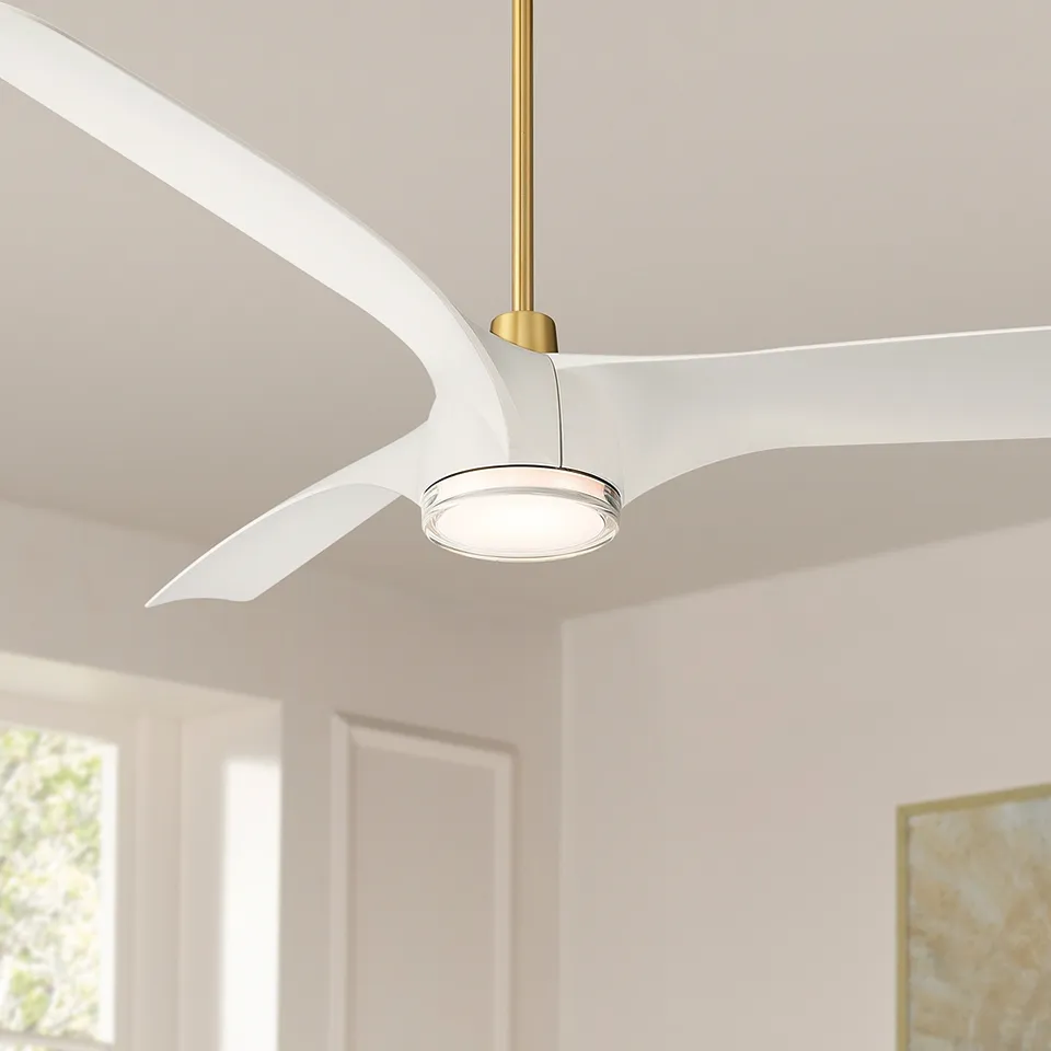 60" Casa Vieja Artistry Soft Brass LED Damp Ceiling Fan