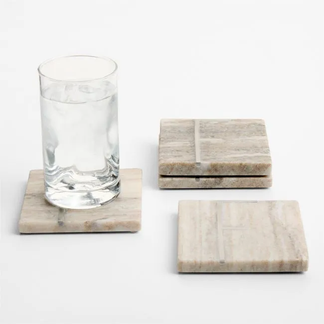 Tuscan Kitchen Marble "F" Monogram Coasters, Set of 4