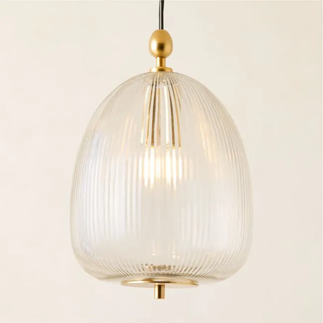 Tova Ribbed Glass Round Pendant Light 10"
