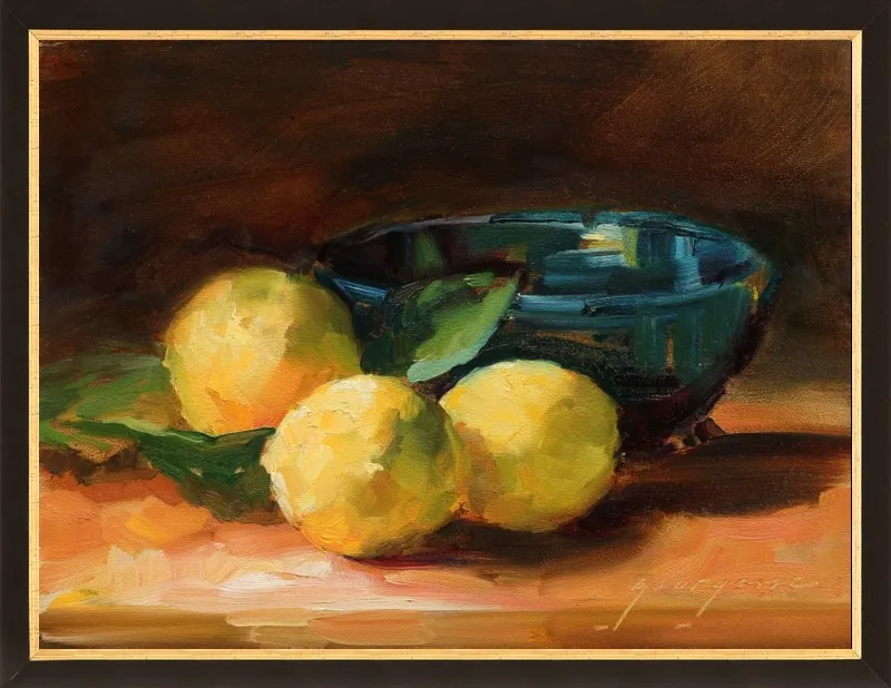 Lemons and Blue Bowl by Georgesse Gomez for Artfully Walls
