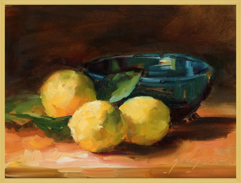 Lemons and Blue Bowl by Georgesse Gomez for Artfully Walls