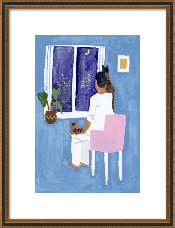 Look at the cat and the moon by Hiroyuki Izutsu for Artfully Walls