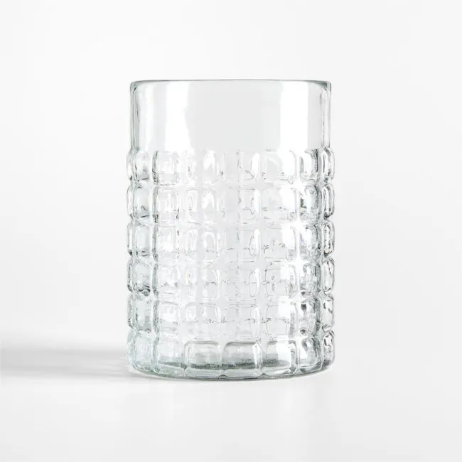 Squared Textured Large Glass Hurricane Candle Holder 8"