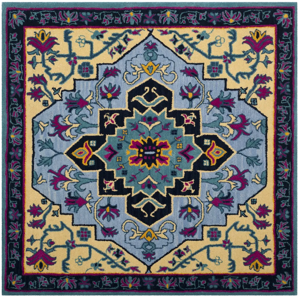 Arlo Home Hand Tufted Area Rug, BLG506B, Light Blue/Multi,  5' X 5' Square