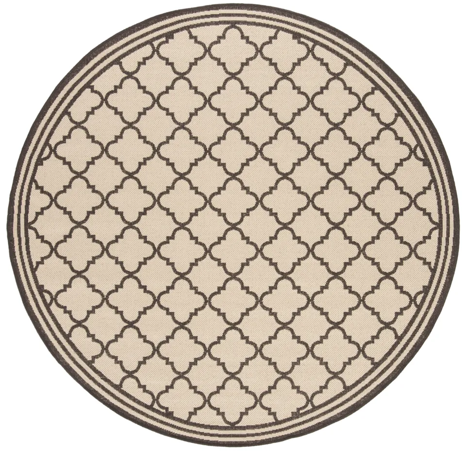 Arlo Home Indoor/Outdoor Woven Area Rug, LND121U, Cream/Brown,  6' 7" X 6' 7" Round
