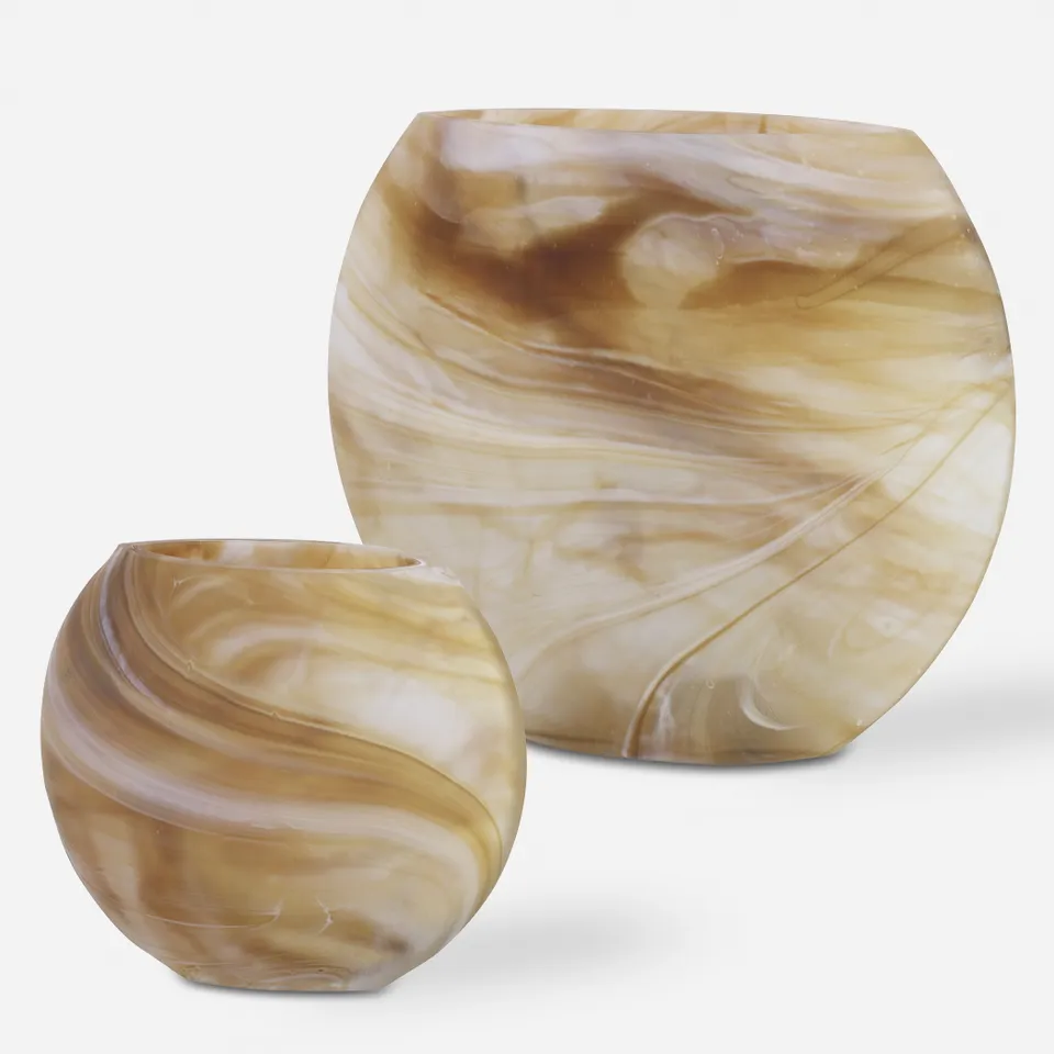 Fusion Swirled Caramel & Ivory Vases Set/2